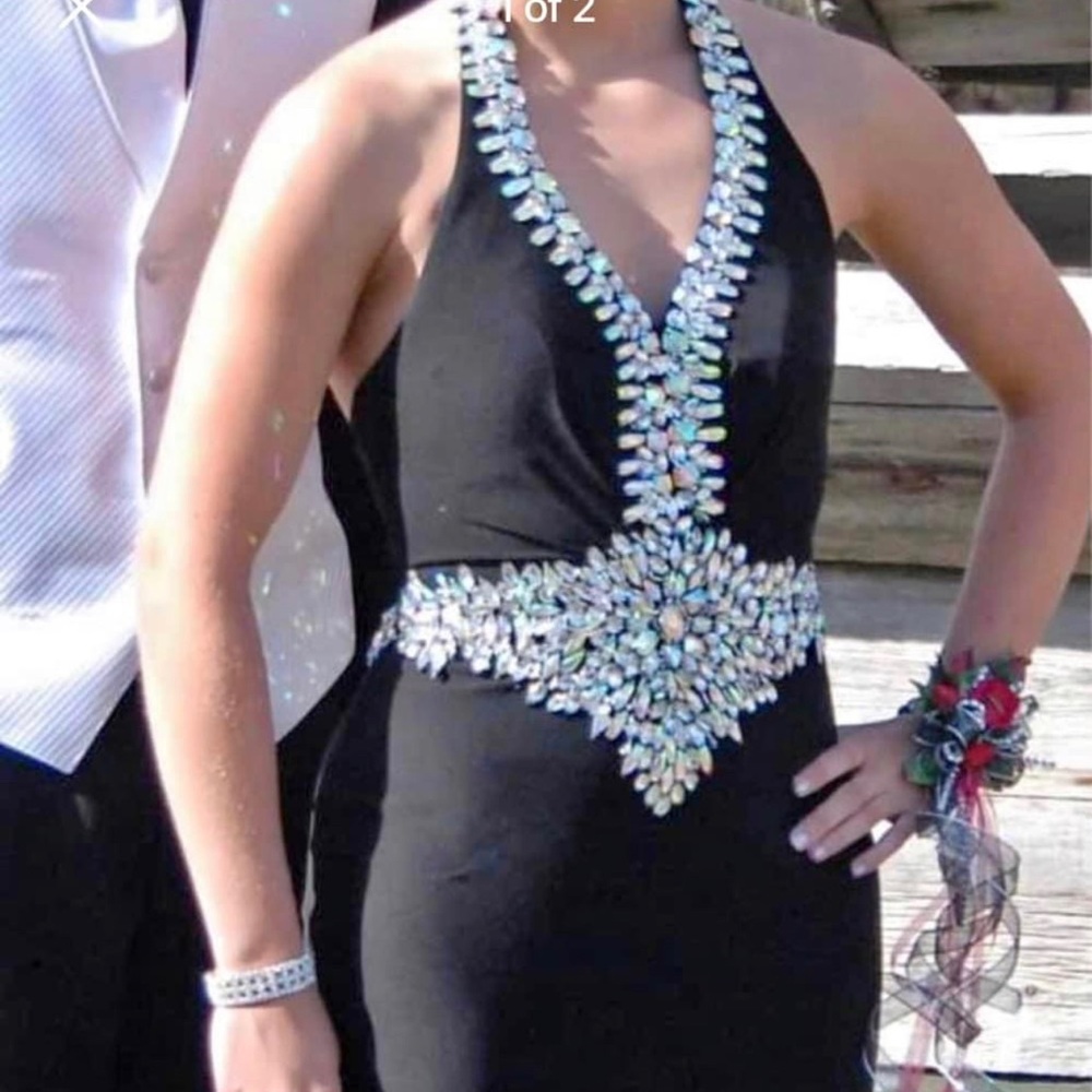 Long flowy black dress with rhinestones